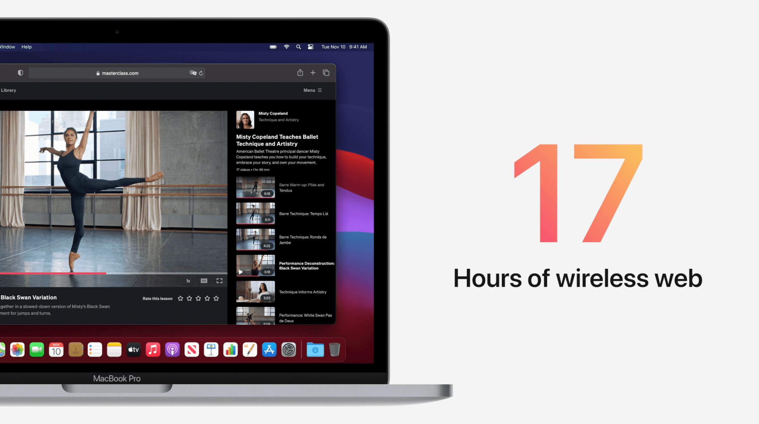De MacBook Pro kan 17 uur mee als je het gebruikt voor internet
