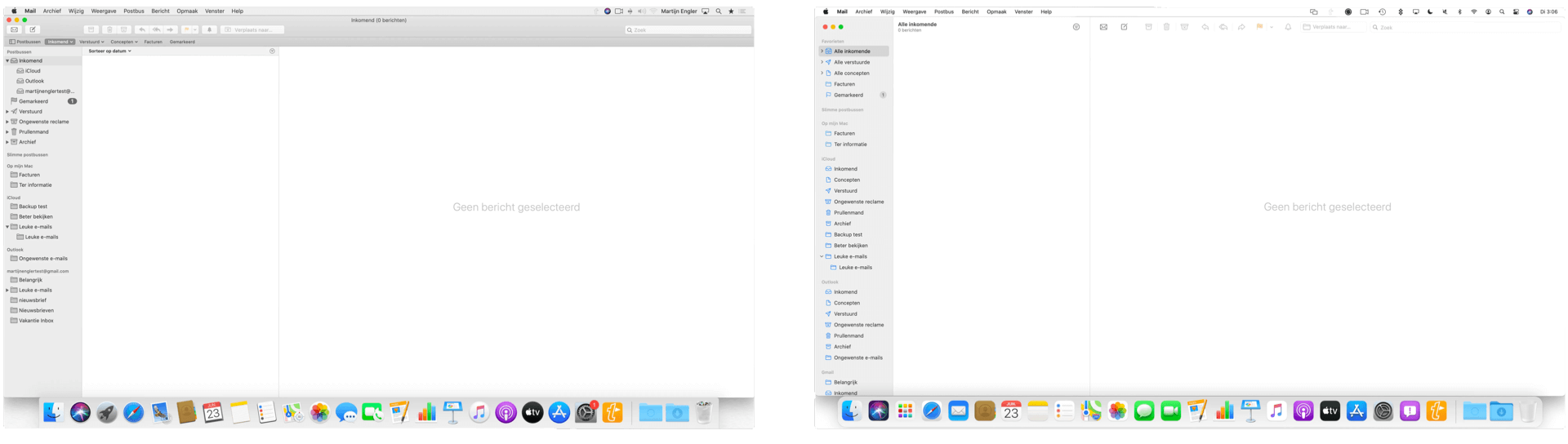 Je ziet hier dat de menubalk anders is, de iconen in het Dock anders zijn, en ook Mail heeft een andere uitstraling