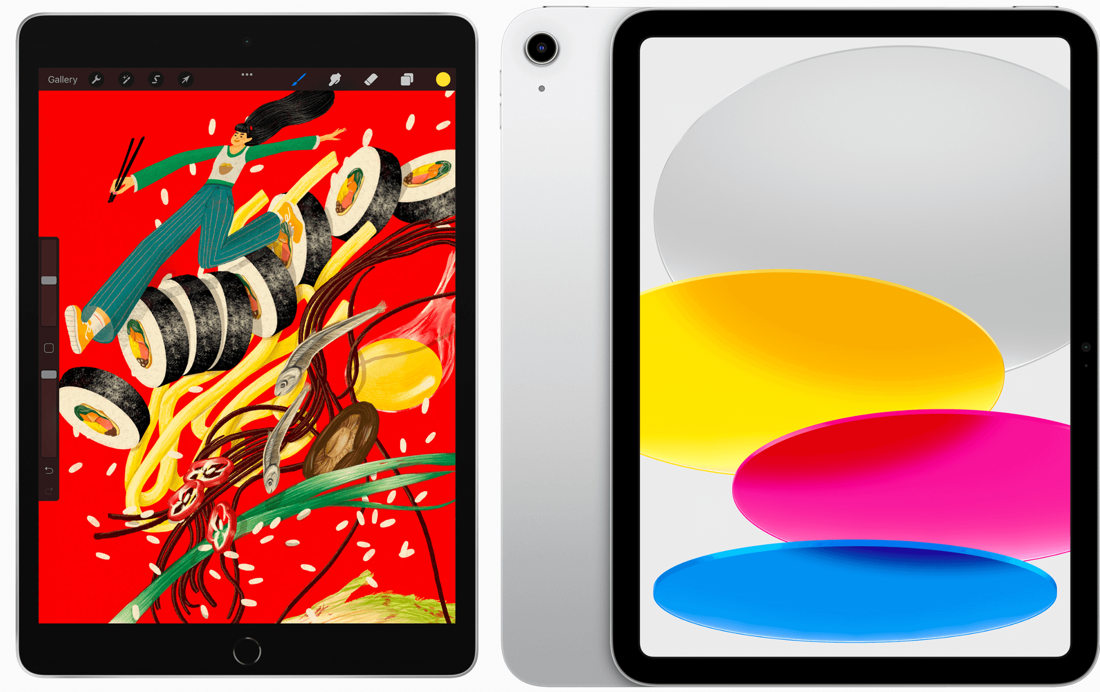 Links: de oude iPad uit 2021, rechts de nieuwe uit 2022