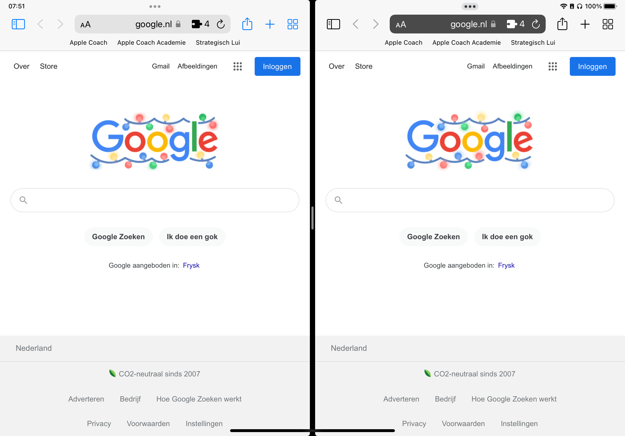 Ook op de iPhone en iPad wordt de balk donker weergegeven in privé modus