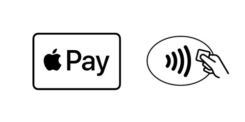 Logo's van Apple Pay (het Apple logo, gevolgd door het woord "Pay") en Contactloos betalen
