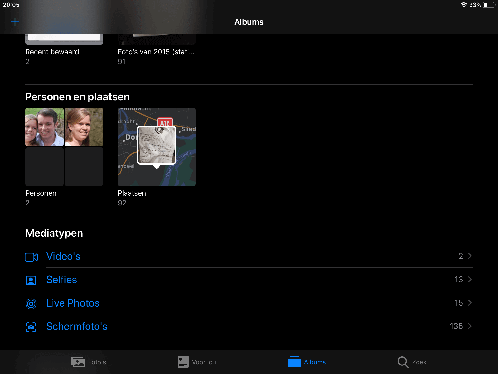 Een donkere versie van de Foto\'s app