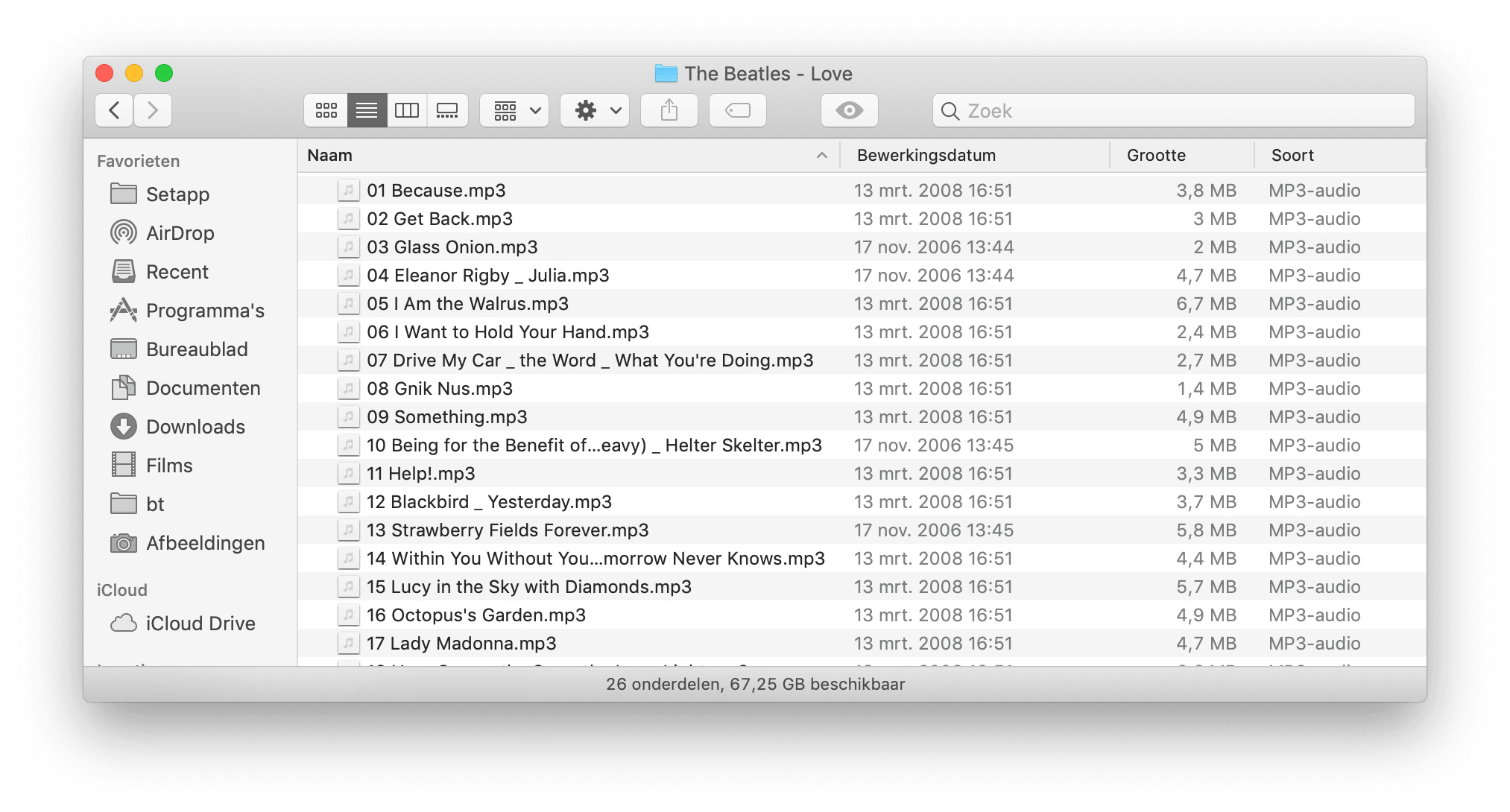 De Finder in Lijst weergave