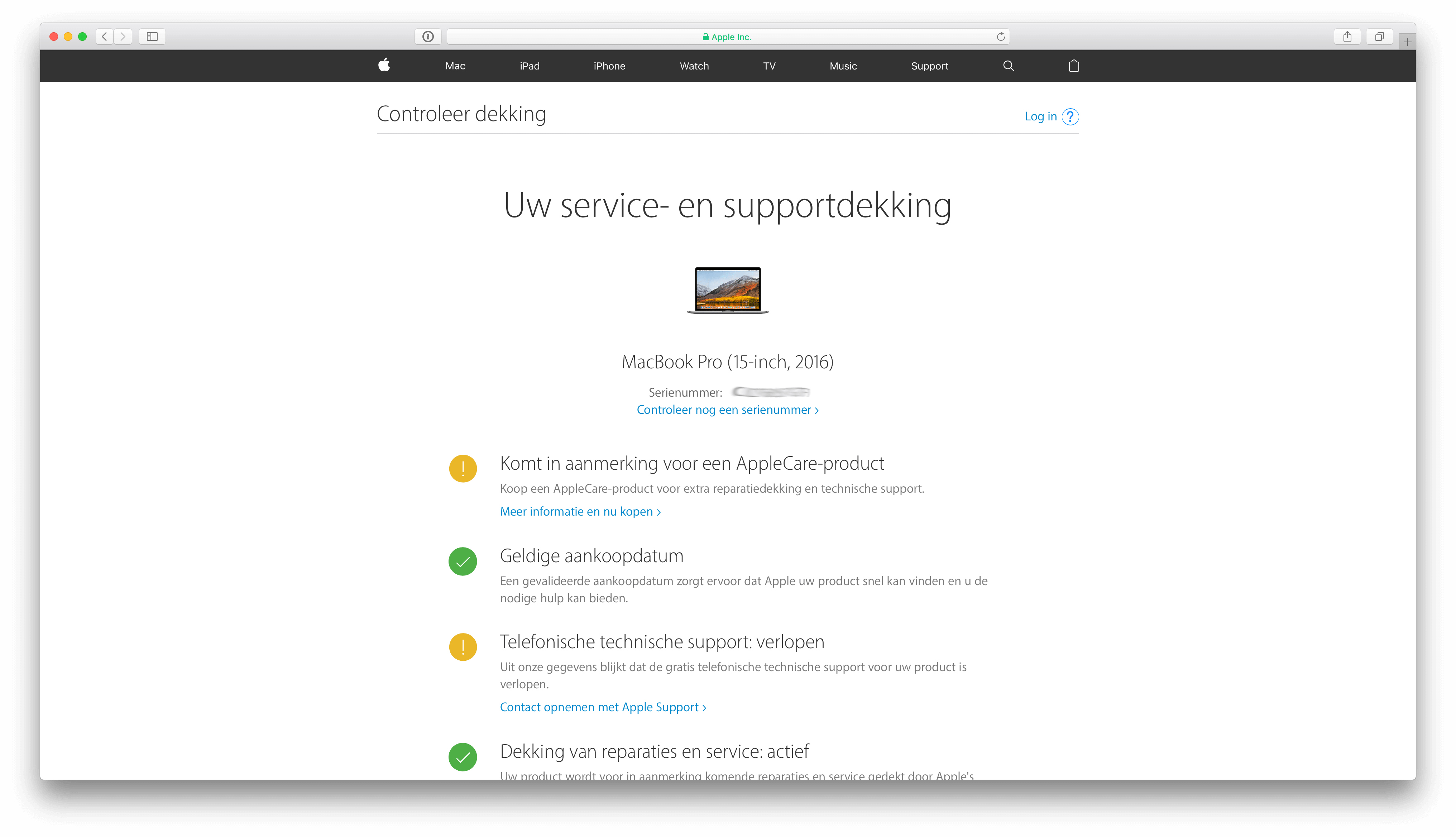 Een Mac die in aanmerking komt voor AppleCare