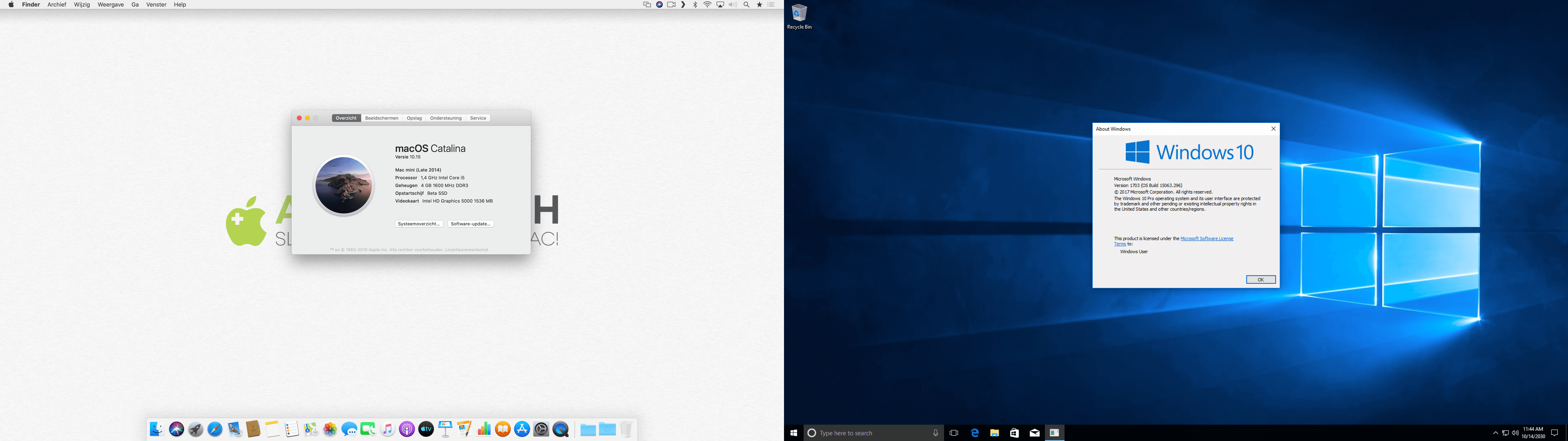 Links: macOS Catalina, rechts: Windows 10