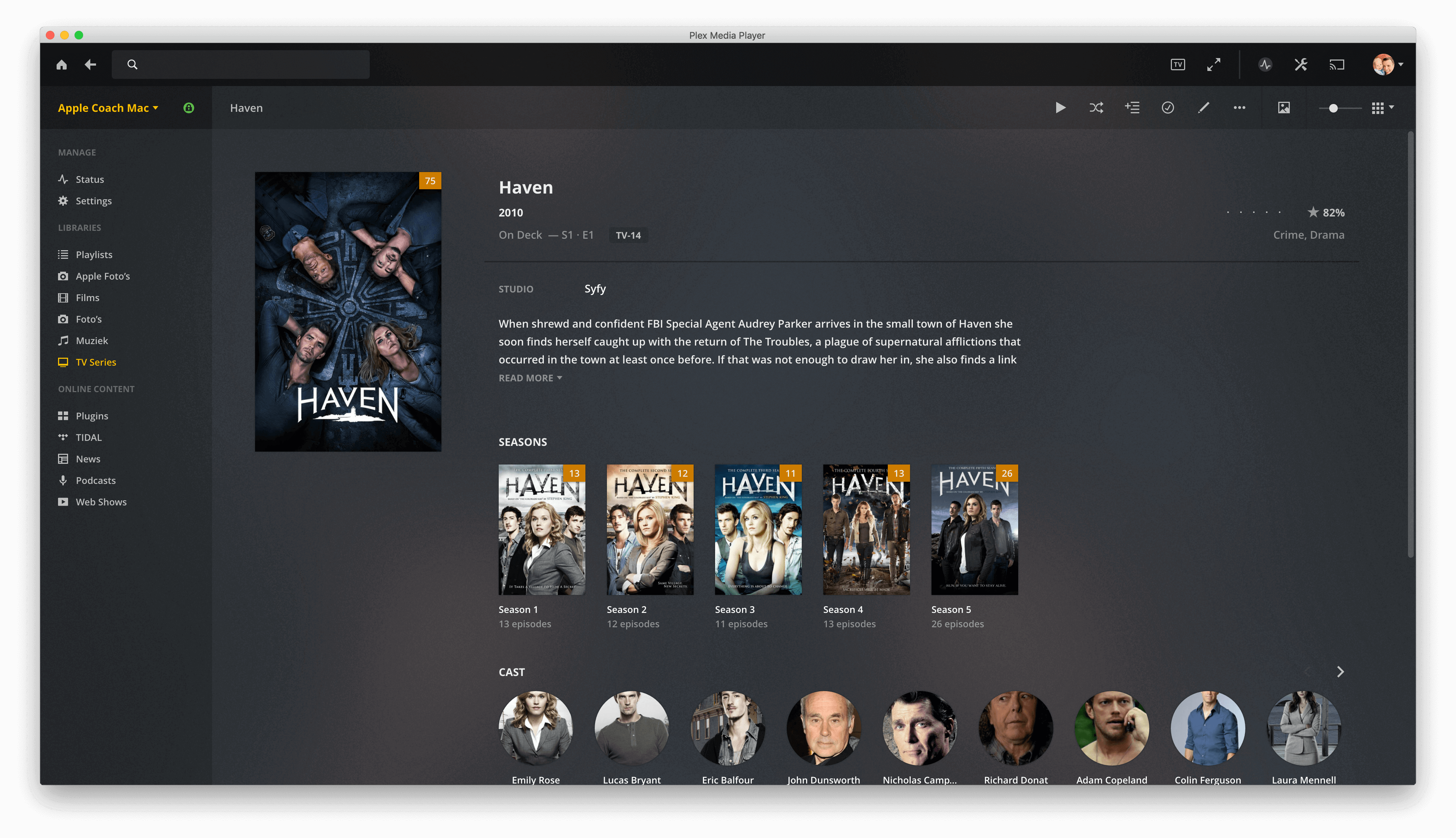 Bij een serie zie in Plex bijvoorbeeld de verschillende seizoenen