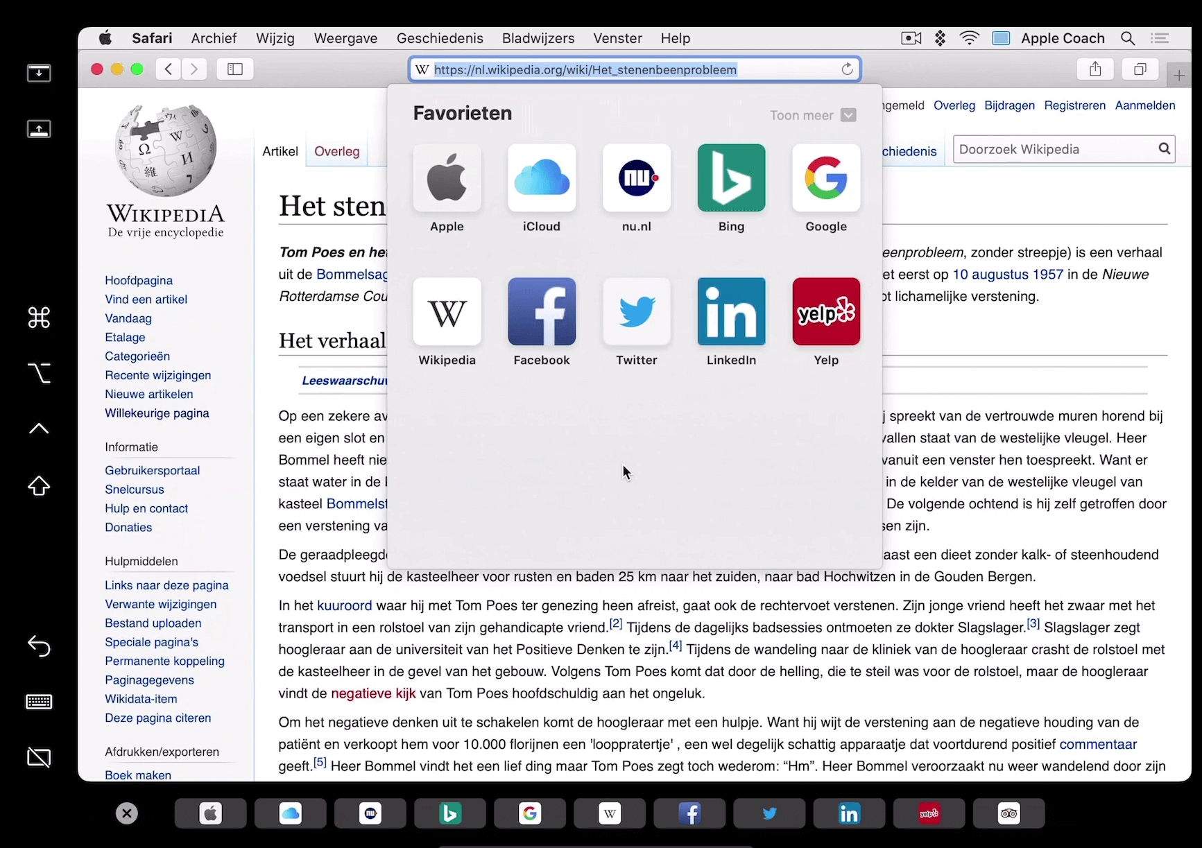 Een venster van Wikipedia op de Mac, weergegeven op de iPad via Sidecar
